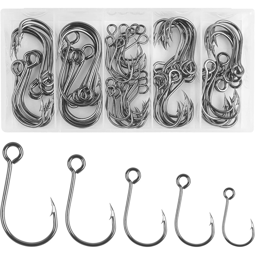 Fishing Hook Offset - 70 Stück Angel-Inline-Einzelhaken, einzelne Ersatzhaken für