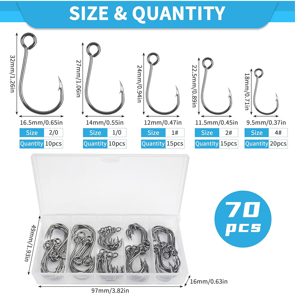 70 Stück Angel-Inline-Einzelha – Fishing Hook Offset Bewertung und Preis